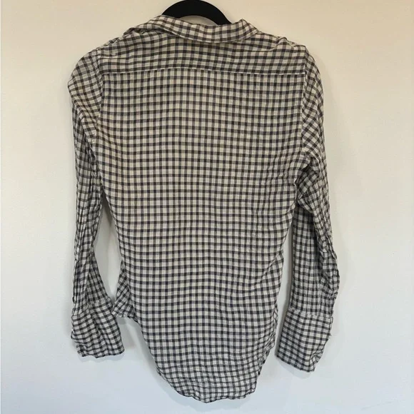 Nili Lotan Gingham Plaid Long Sleeve Button Front Shirt in Blue and Off- White - Picture 2 of 4